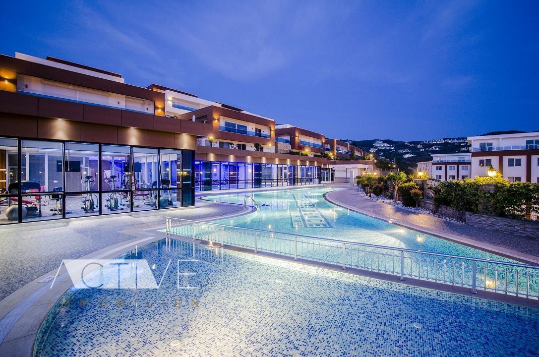 Wohnung 65qm in Alanya mit Meerblick, luxuriöse Anlage, 1 Schlafzimmer, 1 Bad, Pool, Spa, Hallenbad