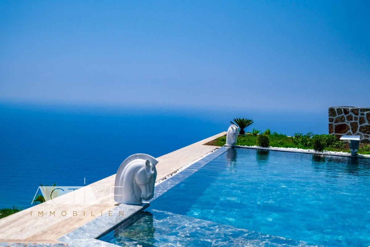 Panorama Villa 440qm Neubau mit Meerblick in Alanya, privater Pool, 4 Schlafzimmer, 4 Bäder, Sauna, Hamam